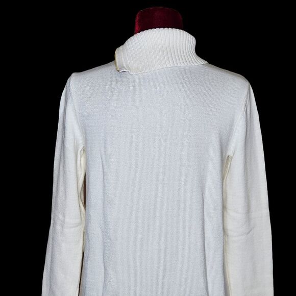 Charter Club Zipper Funnel Neck Sweater Cream Faux Suede Trim Women's Medium - Picture 7 of 12